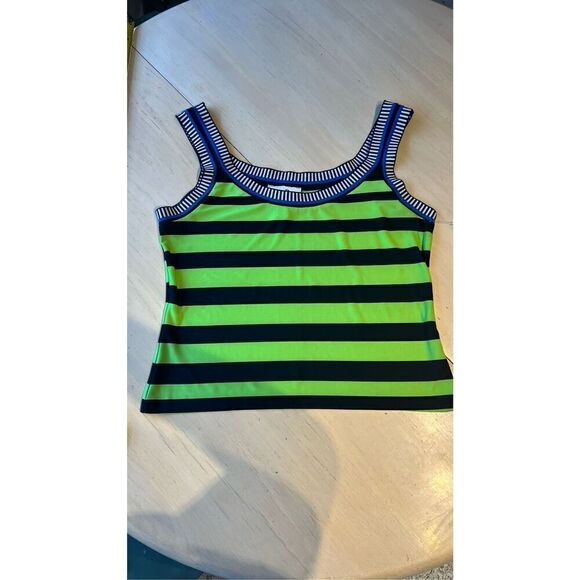 Joseph Ribkoff Striped Sleeveless Poly Jersey Knit Green Blue SZ L (12) - Picture 2 of 9